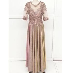 Chicas Missy Maxi Dress Long Sleeve Gown Women Large Rose Gold Pockets Glam NWT